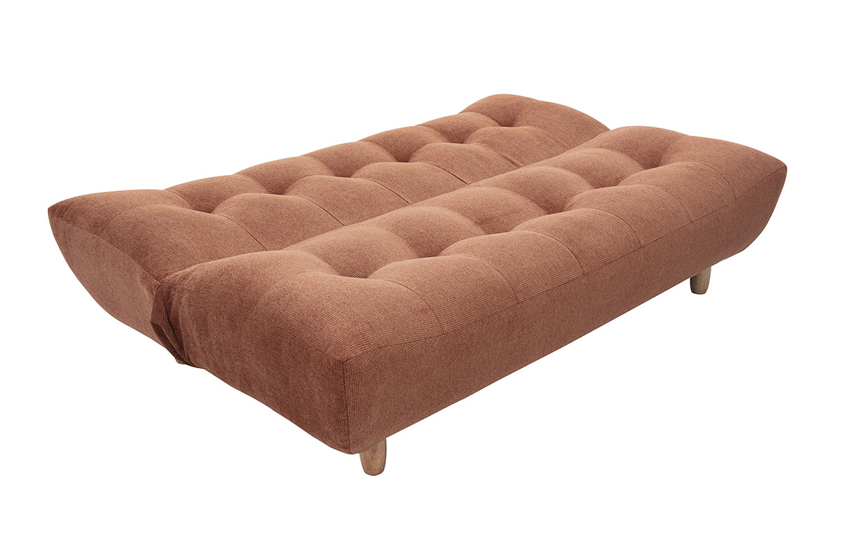 Canap� convertible scandinave 3 places en tissu chenille terre br�l�e et bois clair YUMI
