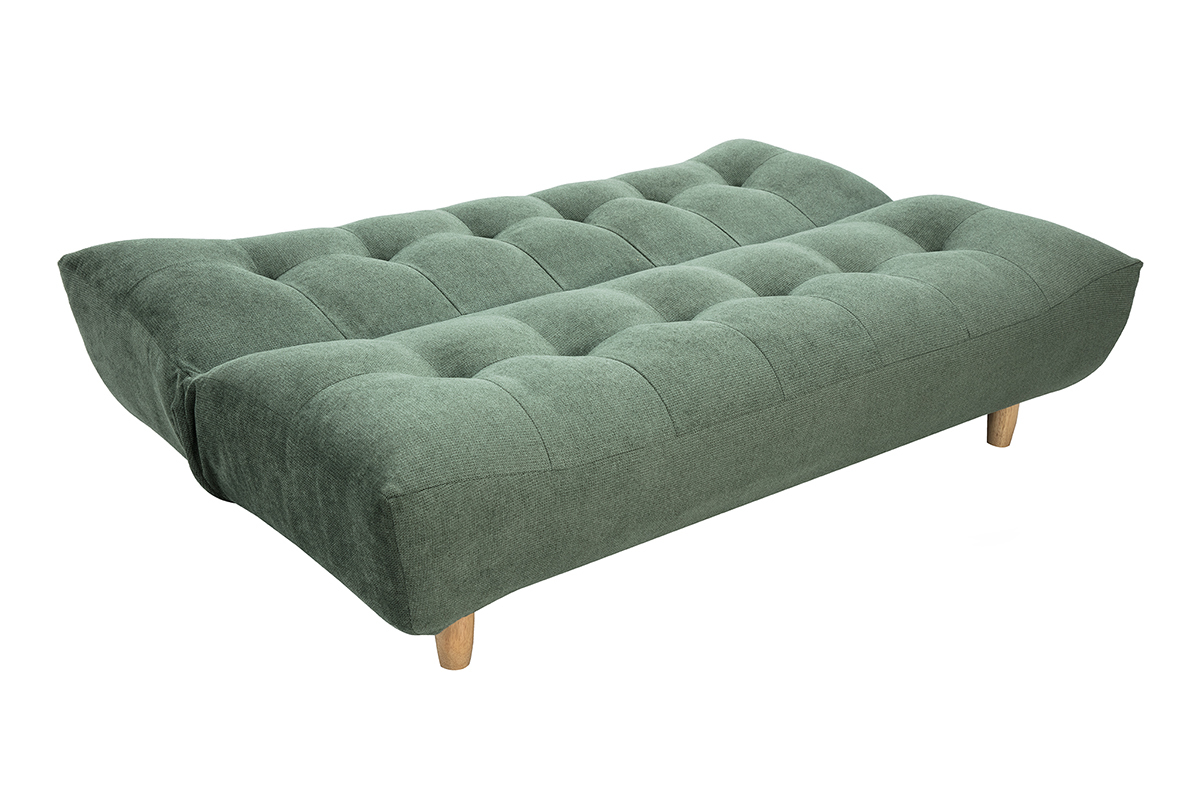 Canap� convertible scandinave 3 places en tissu chenille vert kaki et bois clair YUMI