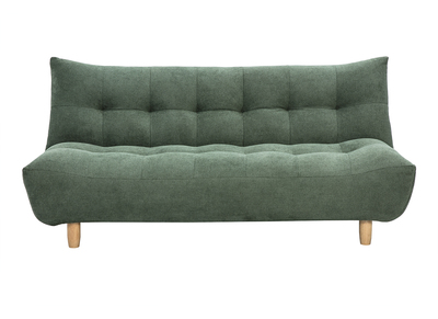 Canap&eacute; convertible scandinave 3 places en tissu chenille vert kaki et bois clair YUMI