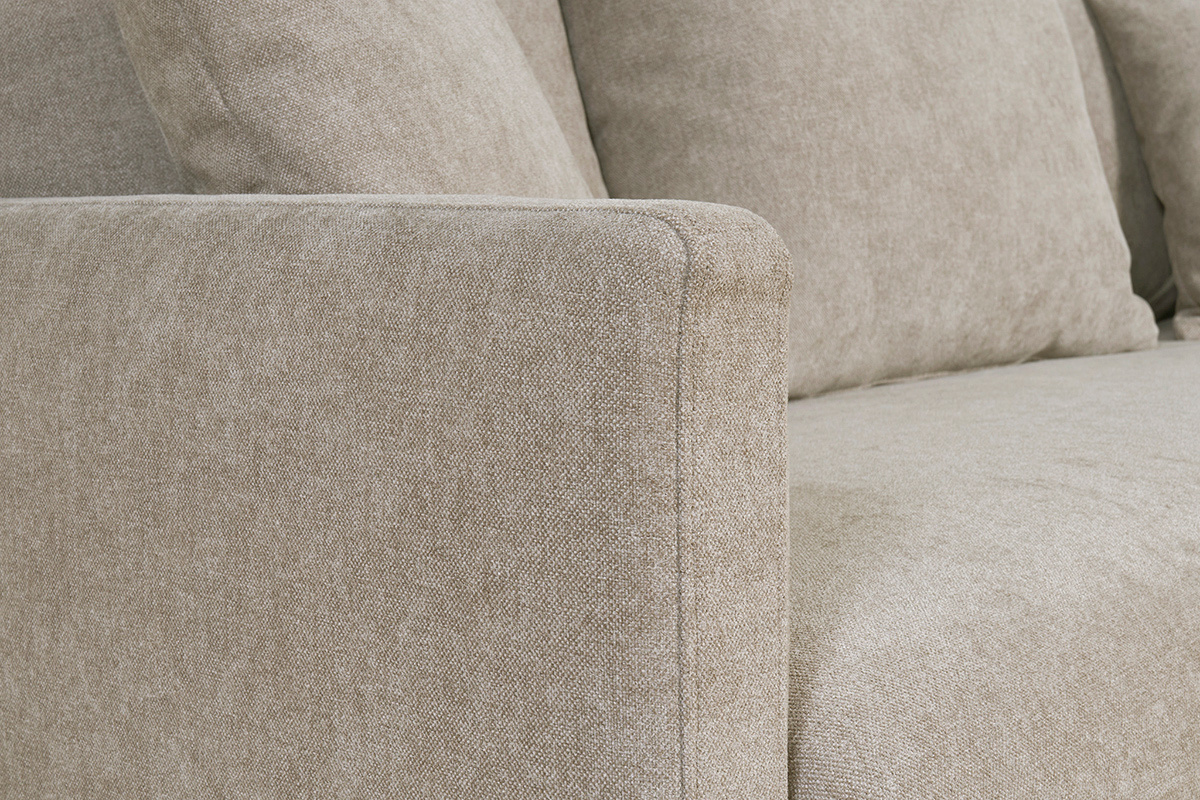 Canap� convertible scandinave 3 places en tissu effet velours gris et bois clair LOUISE