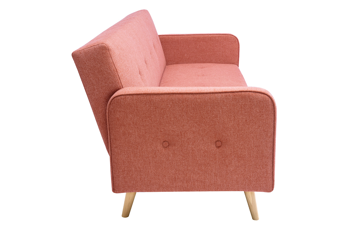 Canap convertible scandinave 3 places en tissu effet velours textur terracotta et bois clair ULLA