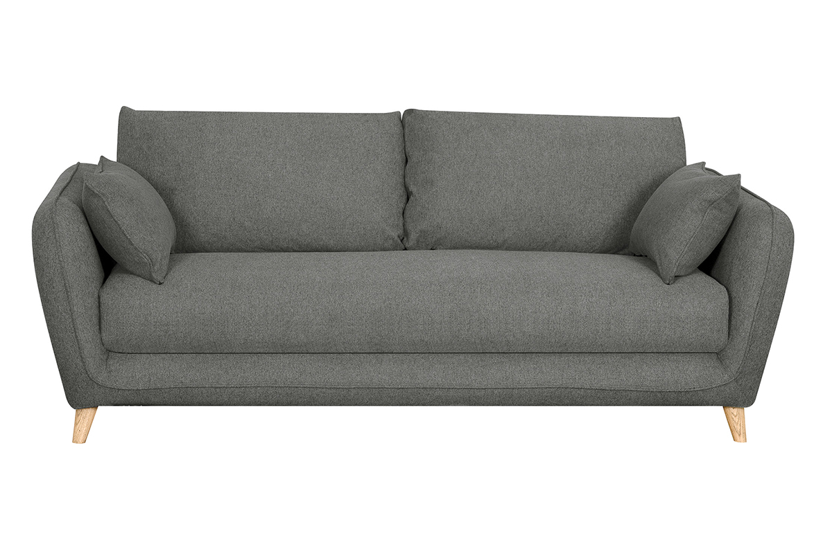 Canap convertible scandinave 3 places en tissu gris anthracite et bois clair avec matelas 10 cm CREEP