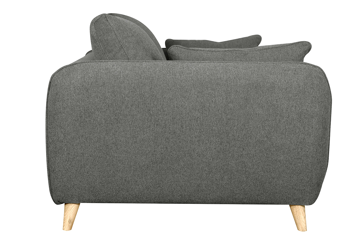 Canap convertible scandinave 3 places en tissu gris anthracite et bois clair avec matelas 10 cm CREEP