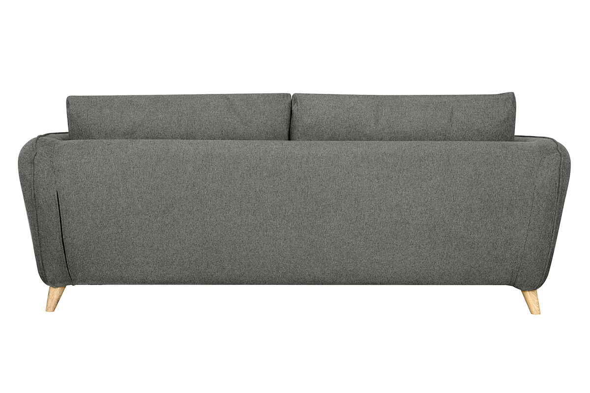 Canap convertible scandinave 3 places en tissu gris anthracite et bois clair avec matelas 10 cm CREEP