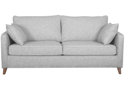 Canapé convertible scandinave 3 places en tissu gris clair et bois clair avec matelas 10 cm PAPEL
