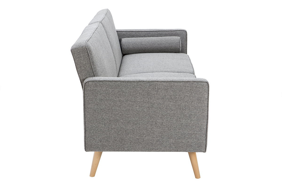 Canap convertible scandinave 3 places en tissu gris clair et bois clair MOORE