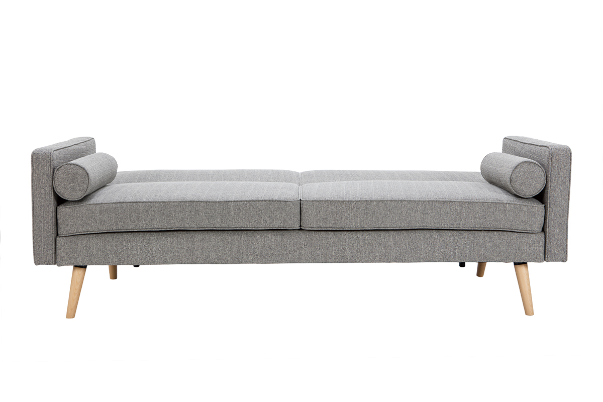 Canap convertible scandinave 3 places en tissu gris clair et bois clair MOORE