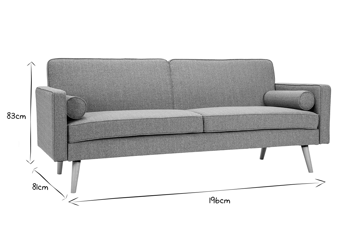 Canap convertible scandinave 3 places en tissu gris clair et bois clair MOORE