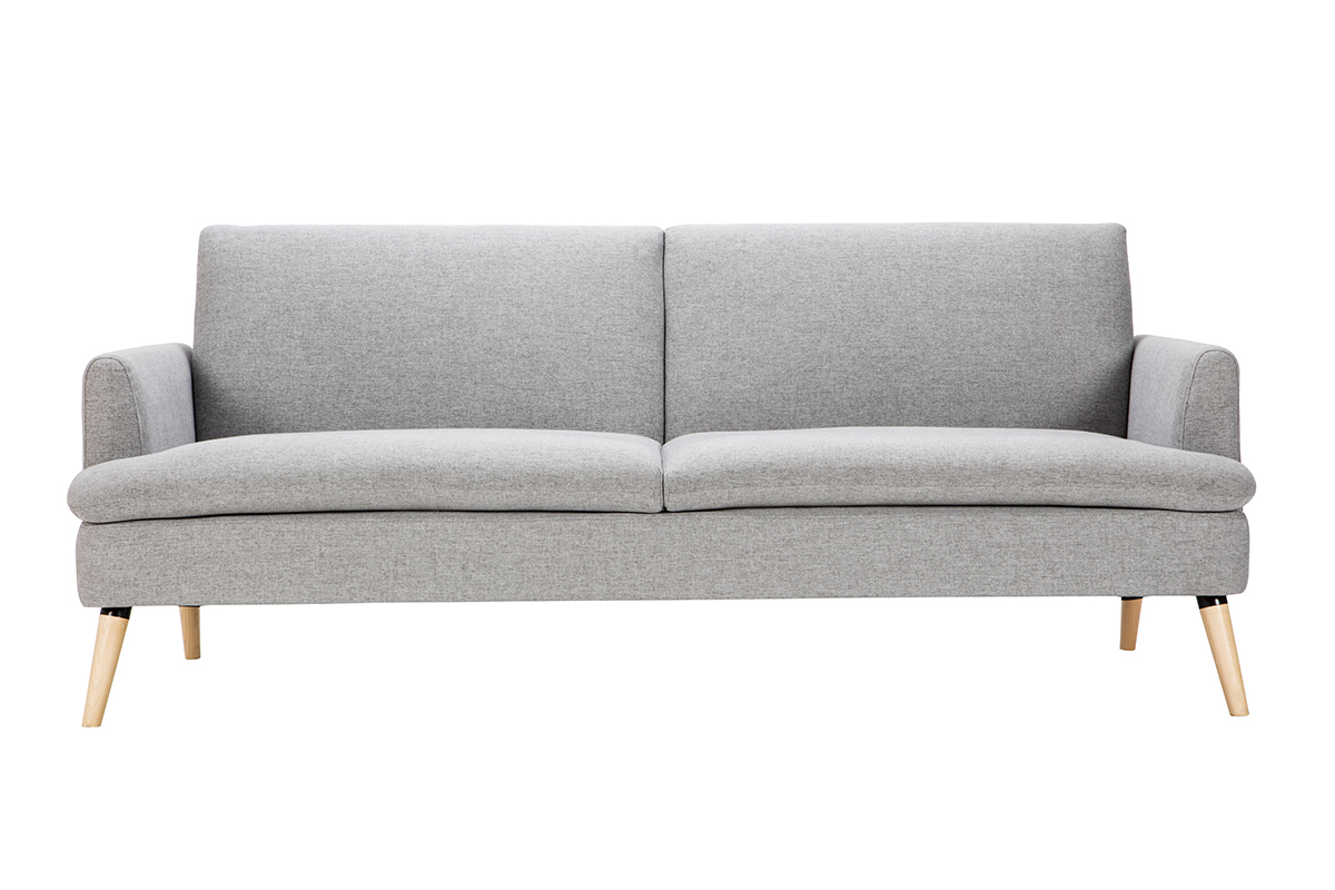 Canap convertible scandinave 3 places en tissu gris clair et bois clair STEWART