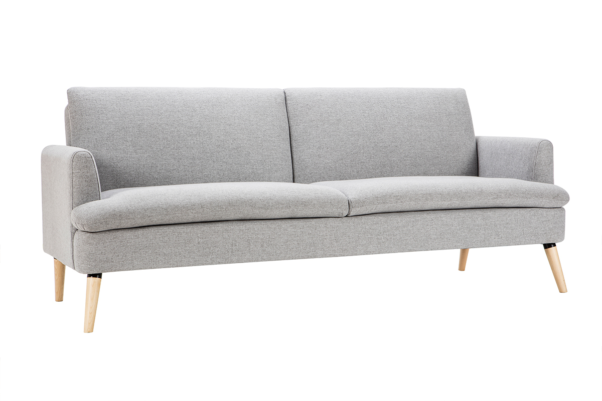Canap convertible scandinave 3 places en tissu gris clair et bois clair STEWART
