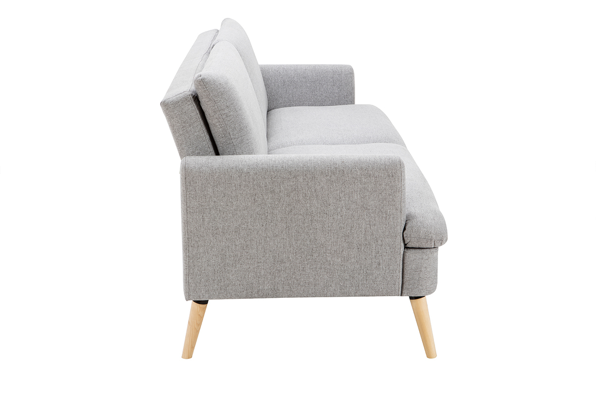 Canap convertible scandinave 3 places en tissu gris clair et bois clair STEWART