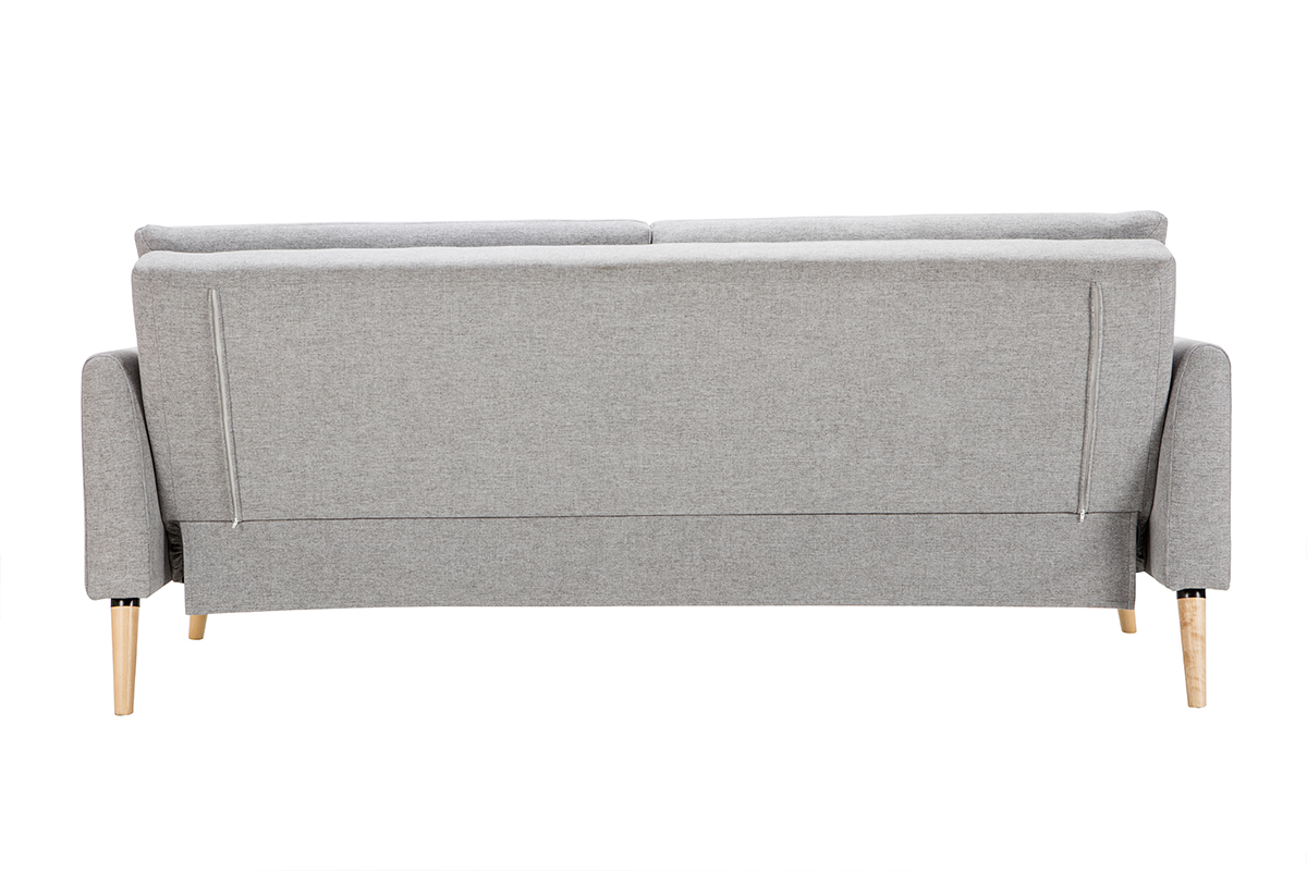 Canap convertible scandinave 3 places en tissu gris clair et bois clair STEWART