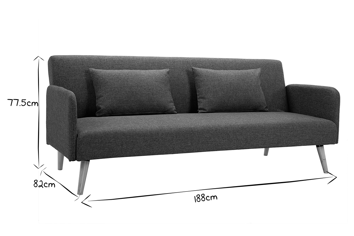 Canap convertible scandinave 3 places en tissu gris fonc et bois clair LULA