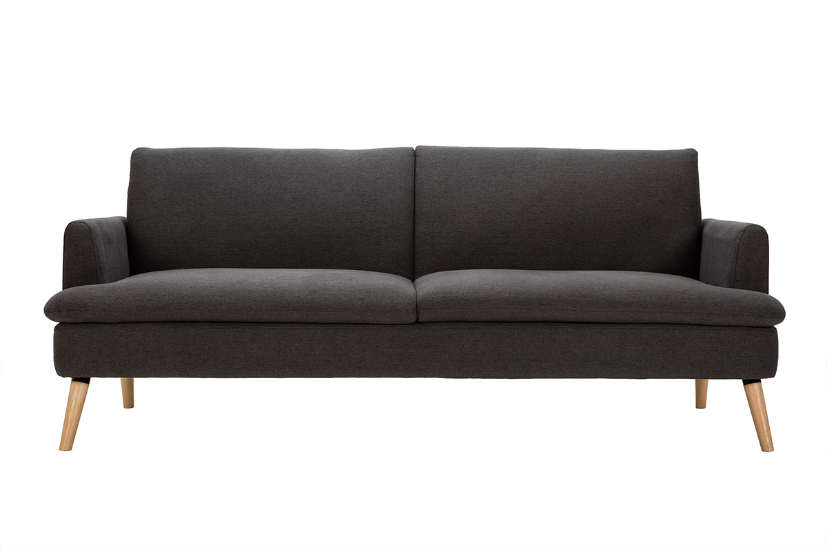 Canap convertible scandinave 3 places en tissu gris fonc et bois clair STEWART