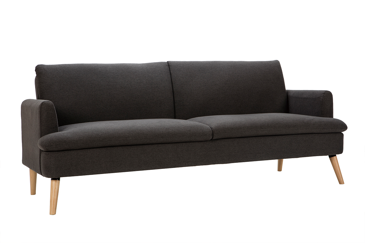 Canap convertible scandinave 3 places en tissu gris fonc et bois clair STEWART