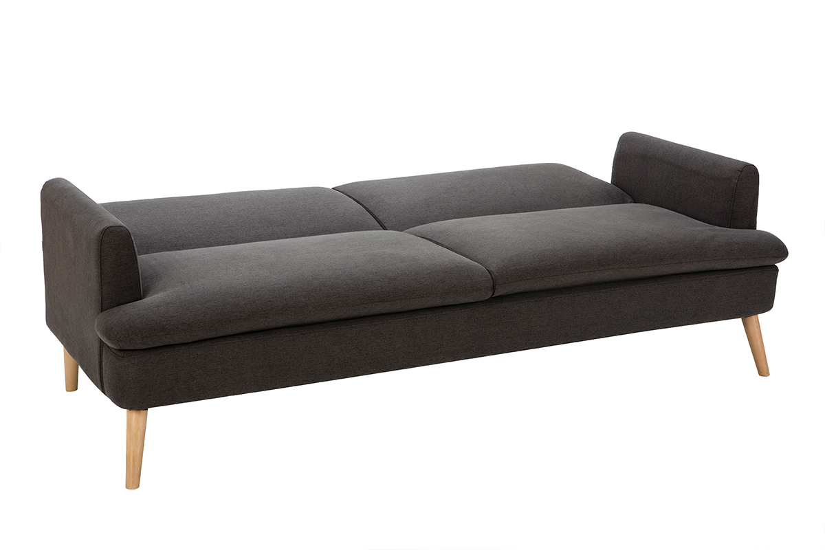 Canap convertible scandinave 3 places en tissu gris fonc et bois clair STEWART