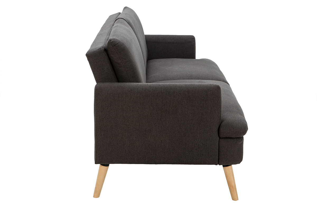 Canap convertible scandinave 3 places en tissu gris fonc et bois clair STEWART