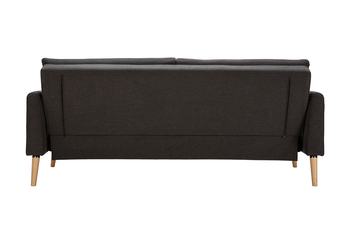 Canap convertible scandinave 3 places en tissu gris fonc et bois clair STEWART