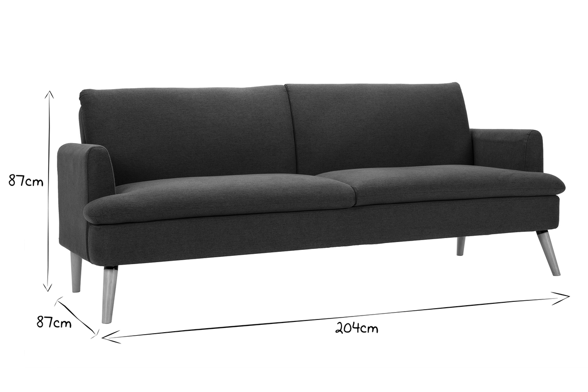 Canap convertible scandinave 3 places en tissu gris fonc et bois clair STEWART
