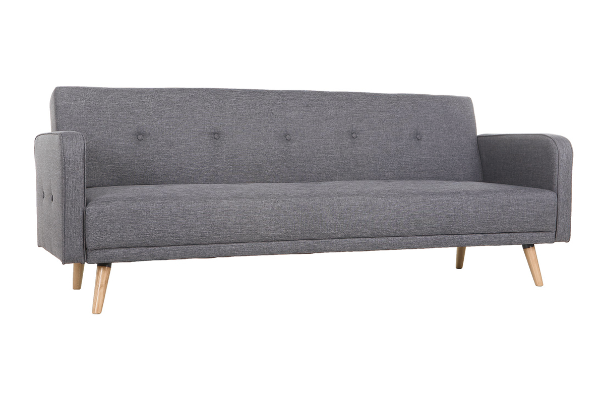 Canap convertible scandinave 3 places en tissu gris fonc et bois clair ULLA