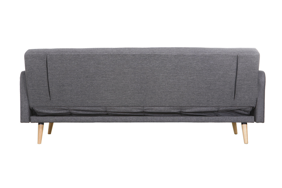 Canap convertible scandinave 3 places en tissu gris fonc et bois clair ULLA