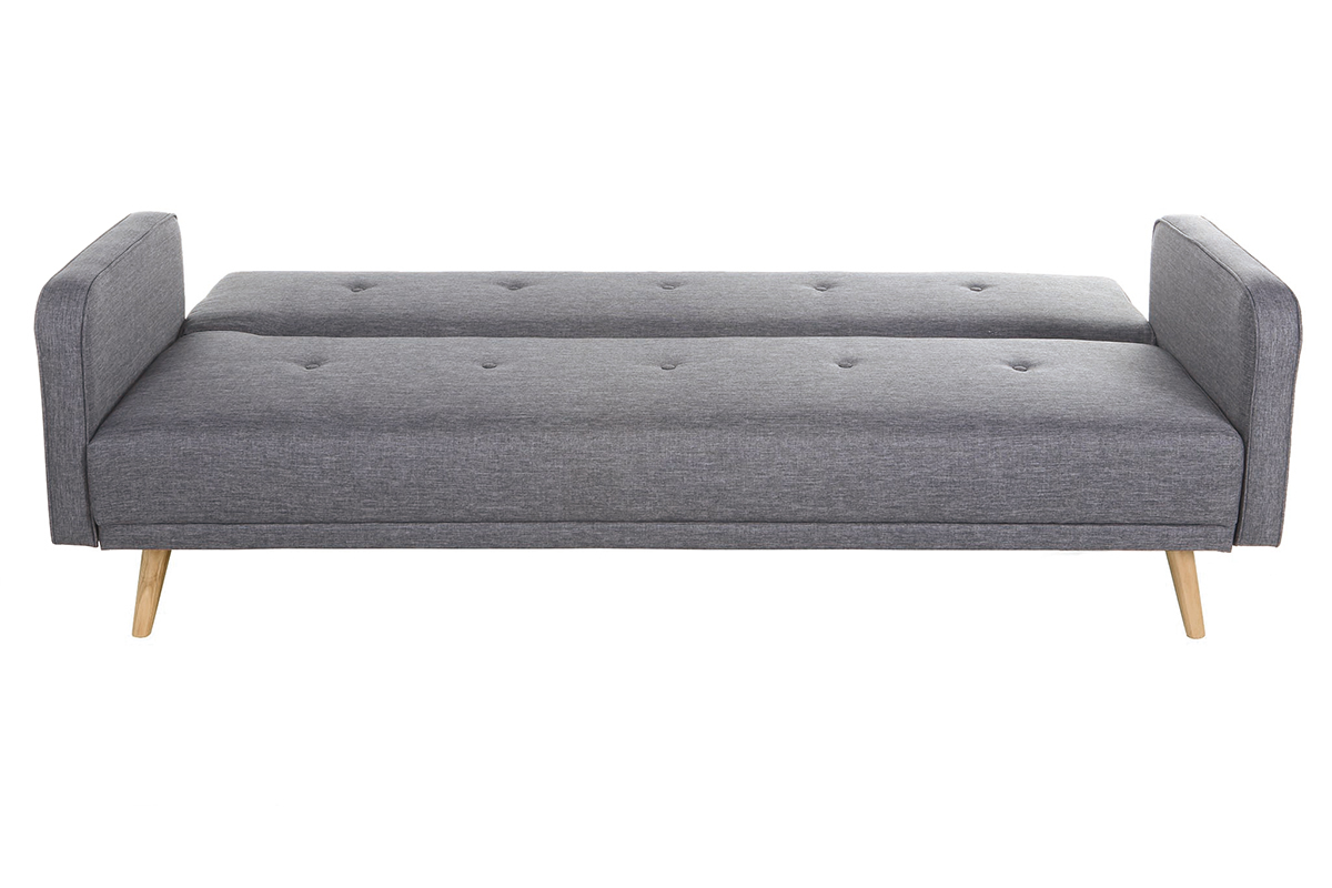 Canap convertible scandinave 3 places en tissu gris fonc et bois clair ULLA