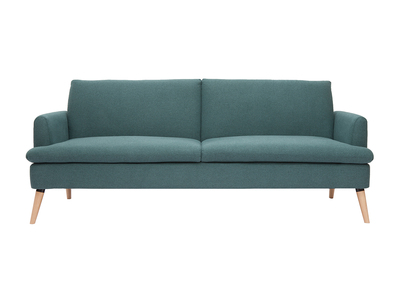 Canap&eacute; convertible scandinave 3 places en tissu vert et bois clair STEWART