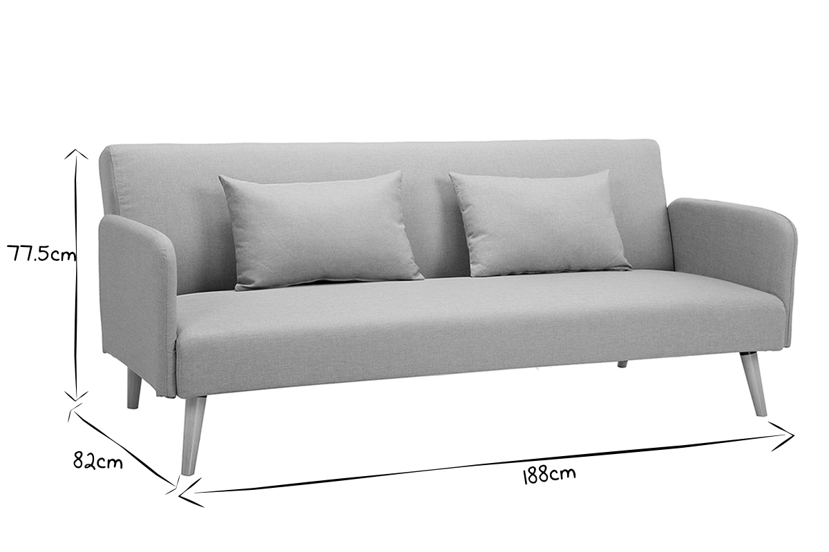 Canap convertible scandinave 3 places gris clair LULA