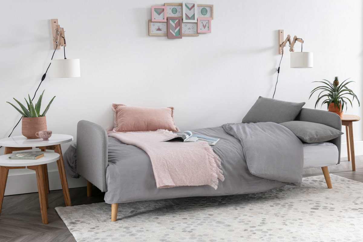 Canap convertible scandinave 3 places gris clair LULA