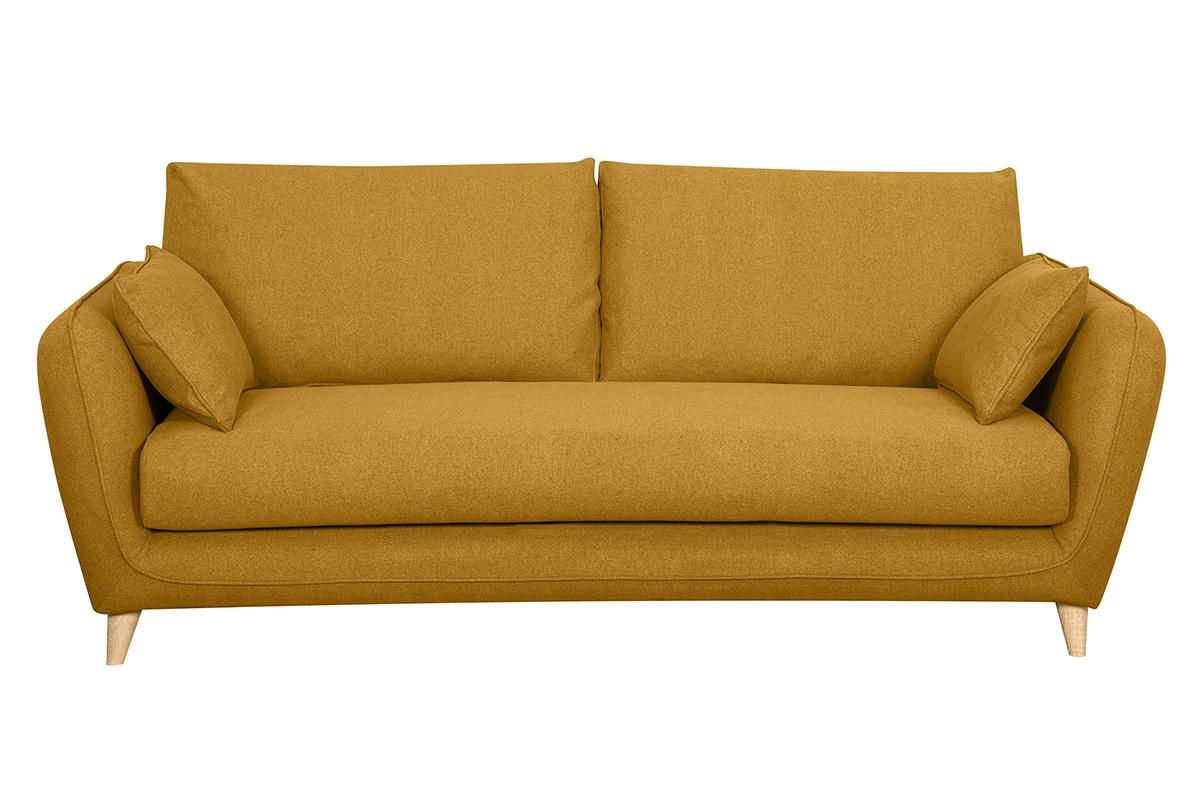 Canap convertible scandinave 3 places jaune cumin avec matelas 10 cm CREEP