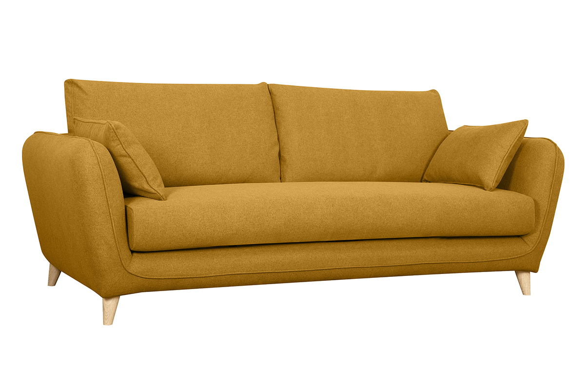 Canap convertible scandinave 3 places jaune cumin avec matelas 10 cm CREEP