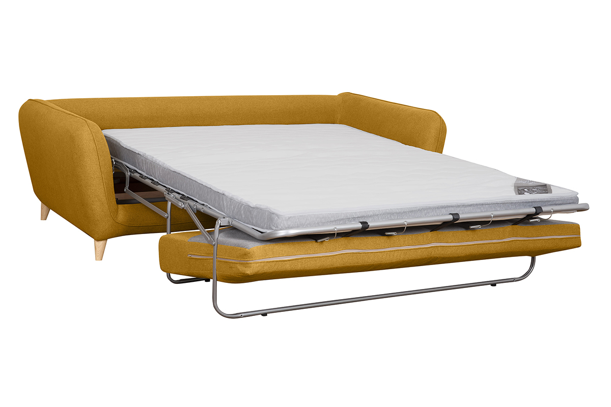 Canap convertible scandinave 3 places jaune cumin avec matelas 10 cm CREEP