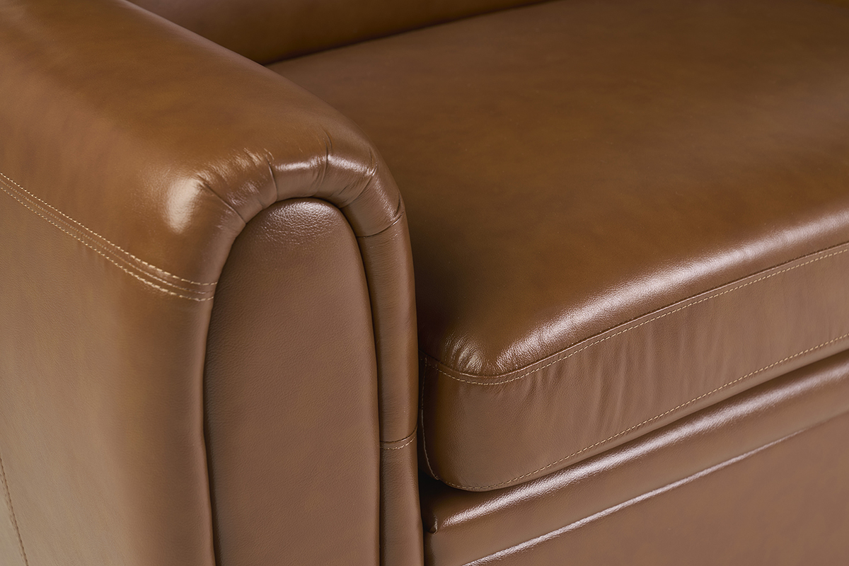 Canap� convertible vintage 3 places cuir marron et bois noir avec matelas 9 cm CLUB