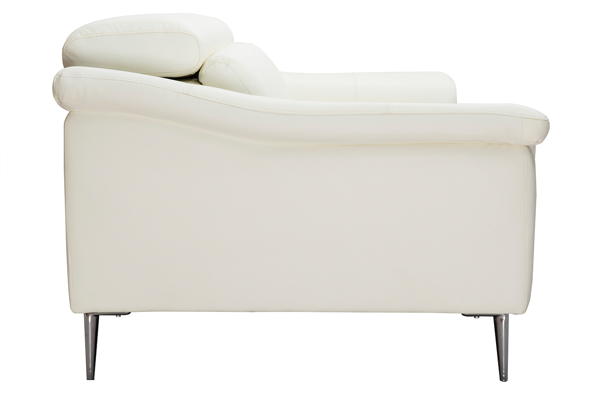 Canap� cuir 3 places blanc cass� avec t�ti�res ajustables ROMEO - cuir de buffle