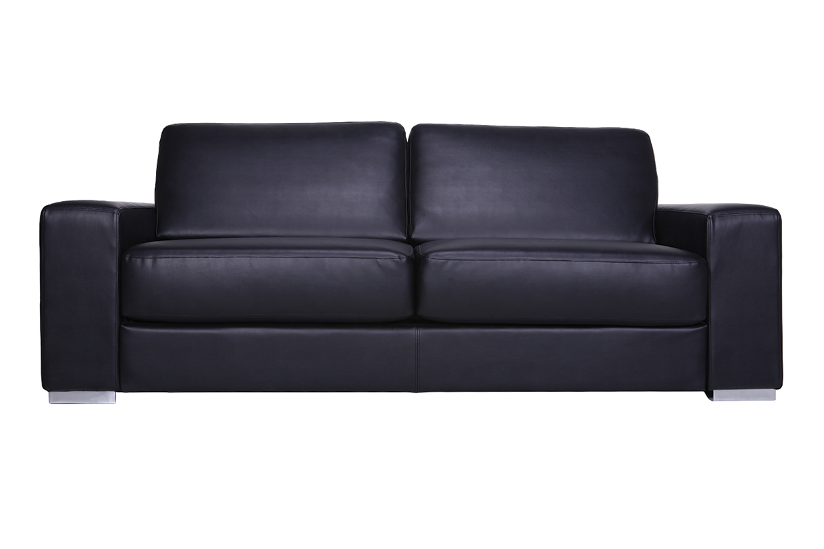 Canap� cuir convertible ouverture express 3 places noir vintage STRATFORD - cuir de vache
