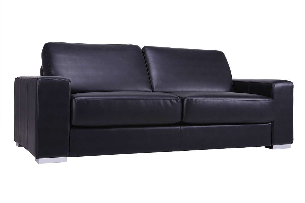 Canap� cuir convertible ouverture express 3 places noir vintage STRATFORD - cuir de vache