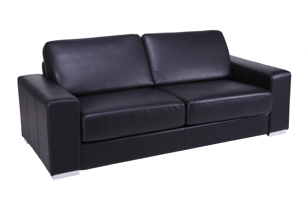 Canap� cuir convertible ouverture express 3 places noir vintage STRATFORD - cuir de vache
