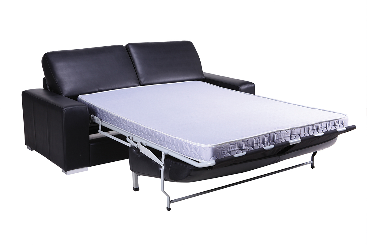 Canap� cuir convertible ouverture express 3 places noir vintage STRATFORD - cuir de vache