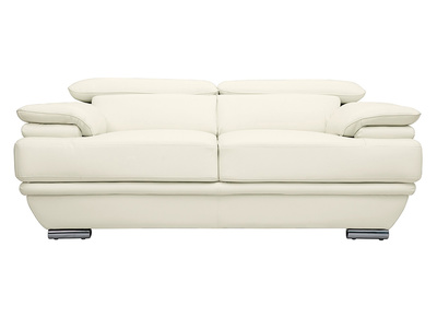 Canap&eacute; cuir design deux places avec t&ecirc;ti&egrave;res ajustables blanc EWING -cuir de buffle
