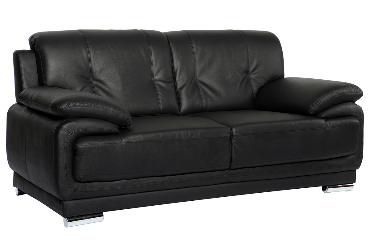 Canap cuir design noir 2 places TAMARA - cuir de vache