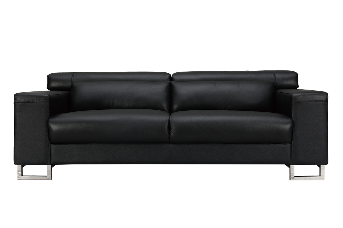 Canap cuir design noir trois places ttires relax noir ARIZONA - Cuir de vachette