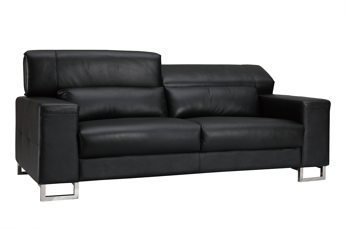 Canap cuir design noir trois places ttires relax noir ARIZONA - Cuir de vachette