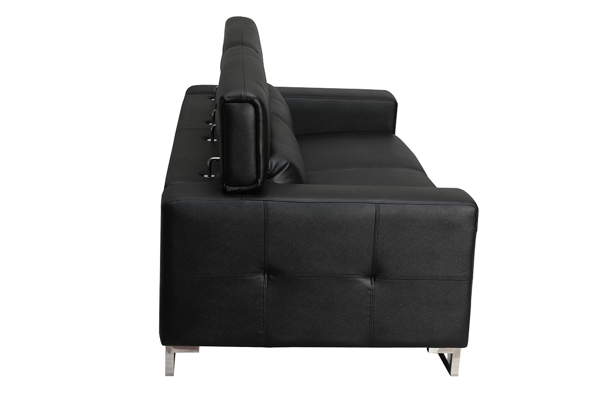 Canap cuir design noir trois places ttires relax noir ARIZONA - Cuir de vachette