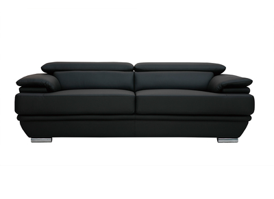 Canap&eacute; cuir design trois places avec t&ecirc;ti&egrave;res ajustables noir EWING - cuir de buffle