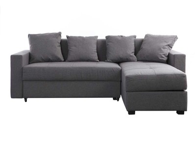 Canap&eacute; d'angle convertible gris (Angle droit) HALVIN