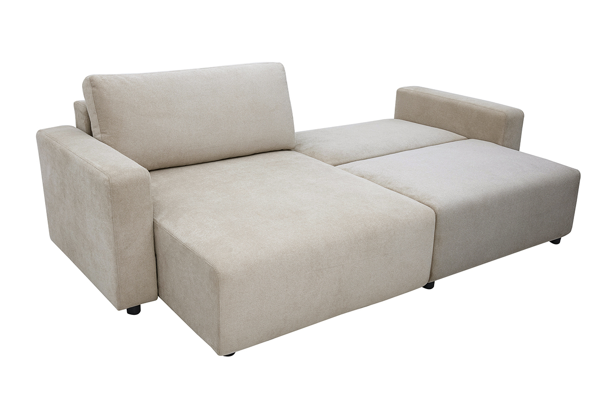Canap� d'angle convertible r�versible avec coffre 3-4 places en tissu chenille beige NESTO