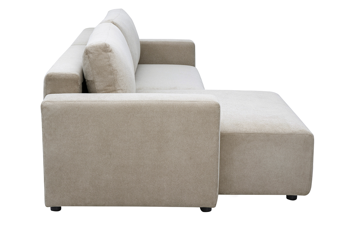 Canap� d'angle convertible r�versible avec coffre 3-4 places en tissu chenille beige NESTO