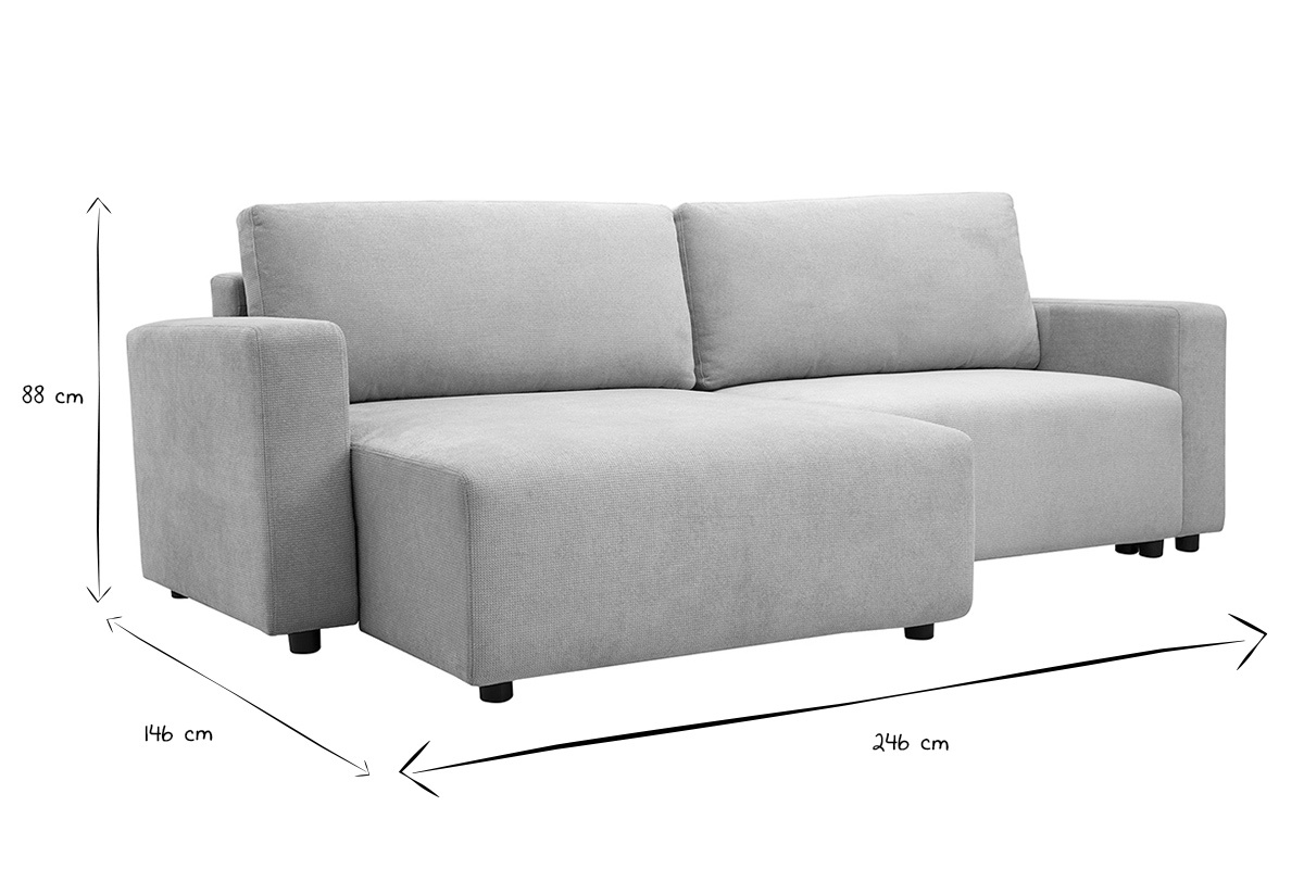 Canap� d'angle convertible r�versible avec coffre 3-4 places en tissu chenille beige NESTO