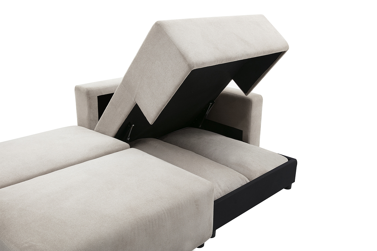 Canap� d'angle convertible r�versible avec coffre 3-4 places en tissu chenille beige NESTO