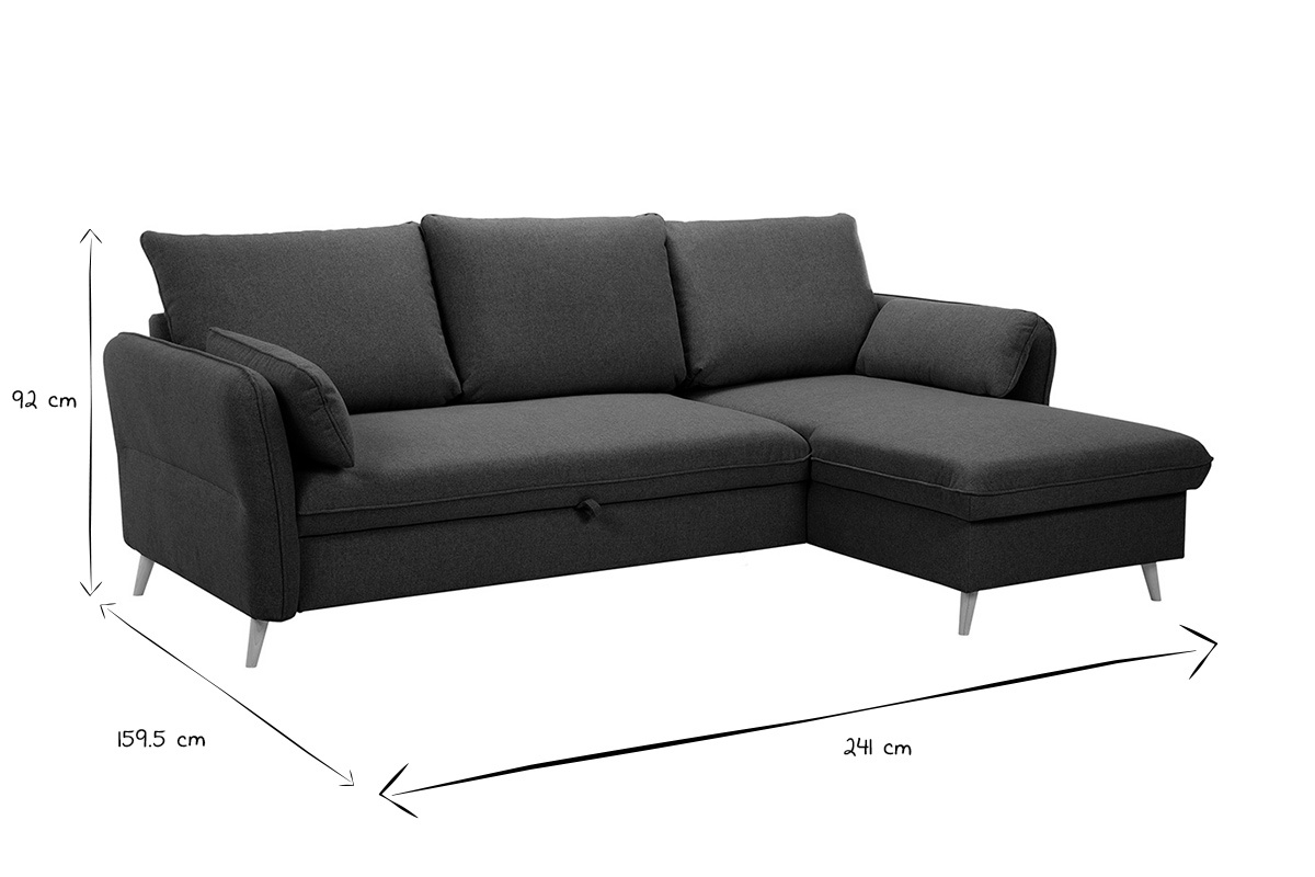Canap d'angle convertible rversible avec coffre 3-4 places en tissu vert kaki et bois clair DRISS